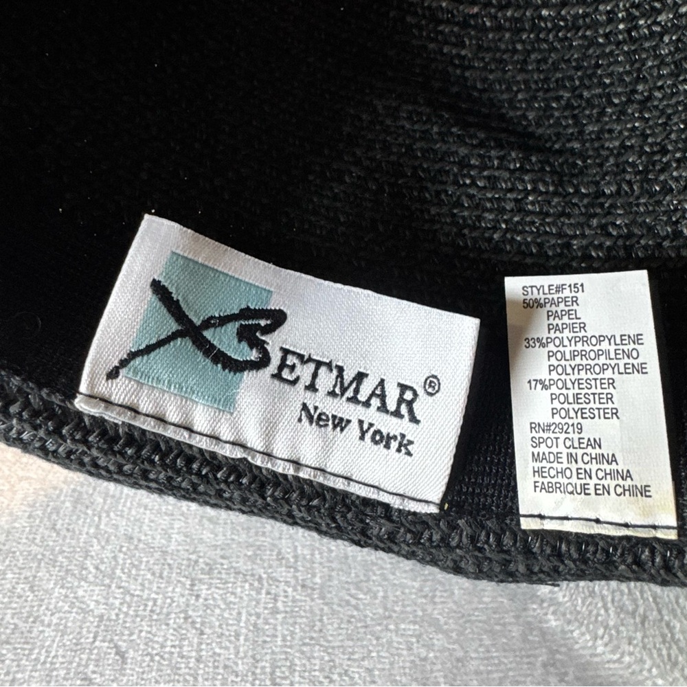 Betmar New York Vintage Black Rolled Brim Straw Sun Hat Resort Wear Retro - Picture 6 of 9